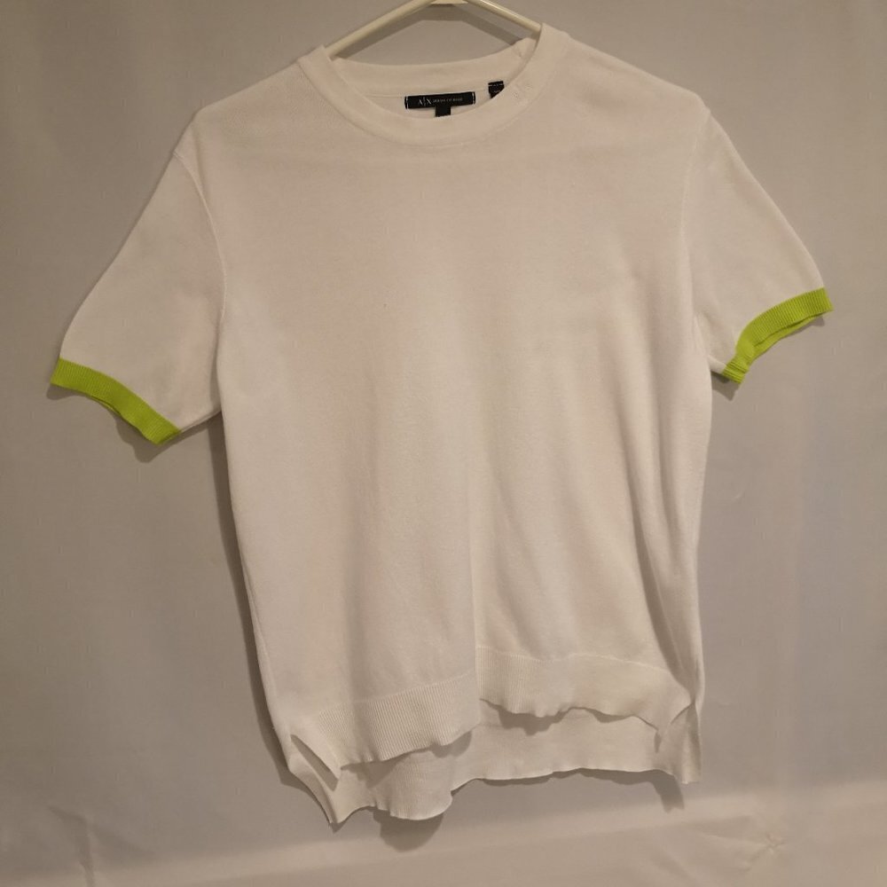 Armani Exchange Ladies Size Large White Short Sleeve Lightweight Sweater